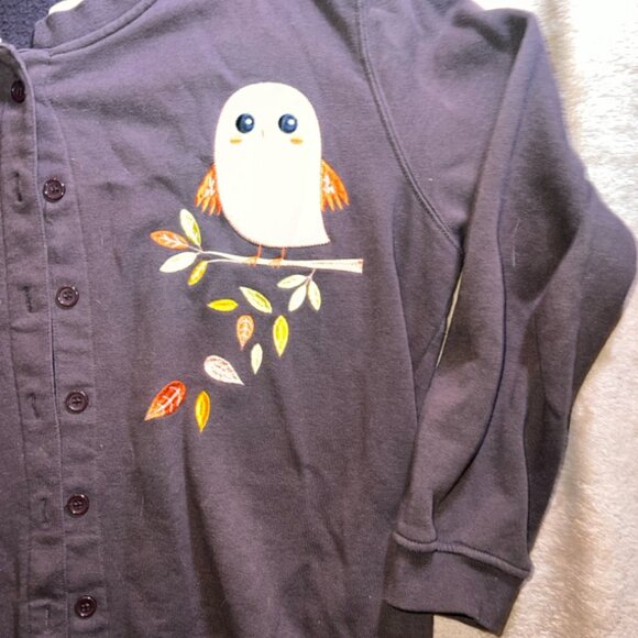 Rebecca Malone Women XL Brown Embroidered‎ Owl Button Cardigan Sweatshirt (T) - Picture 2 of 6
